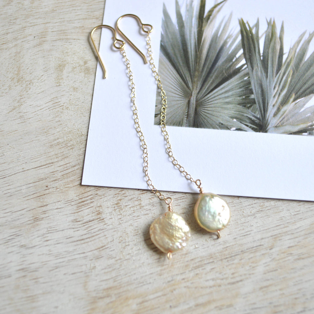 Champagne Pearl Chain Earrings