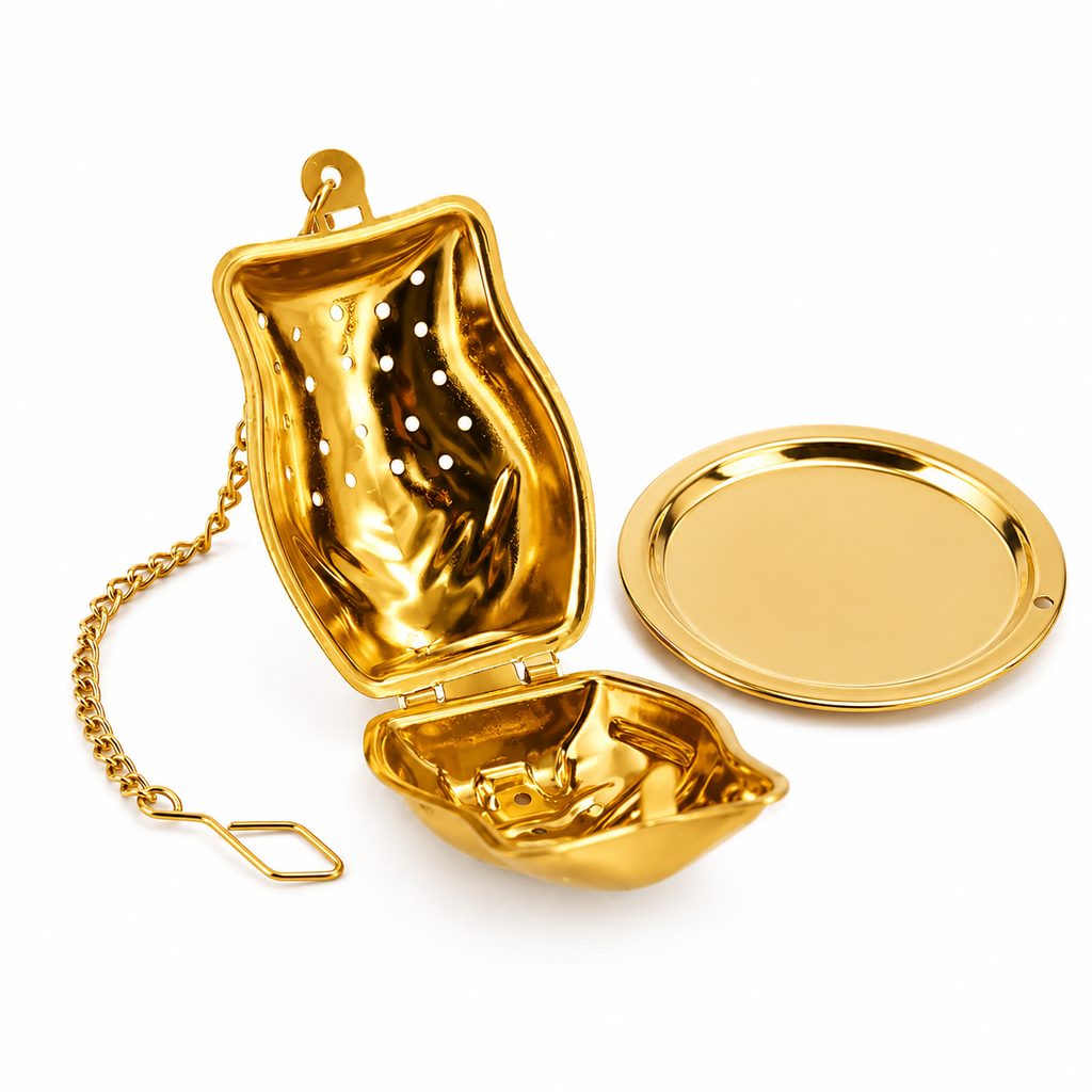 Gold Owl Tea Infuser w/ Drip Tray | Stainless Steel Strainer