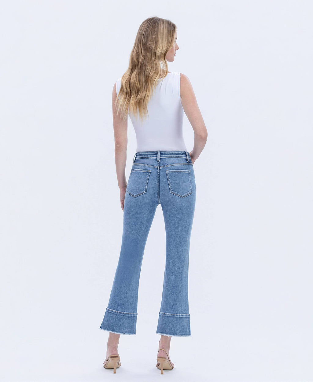 HIGH RISE TROUSER SLIT HEM KICK FLARE JEANS F6077