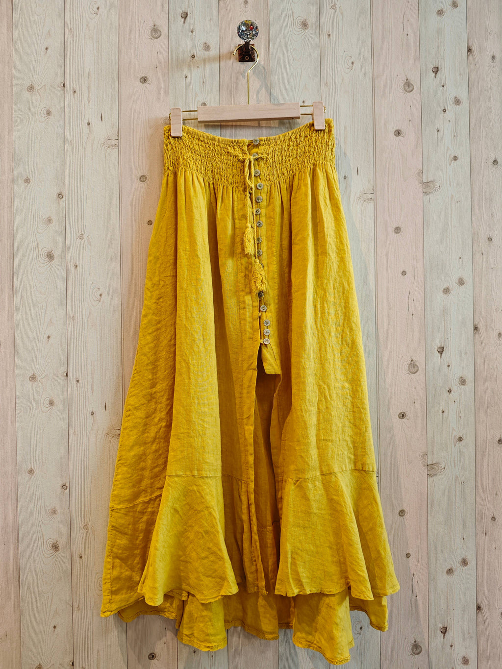 Ref-80129 LINEN SKIRT WITH BUTTONS, ELASTIC WAIST, 100% LINEN