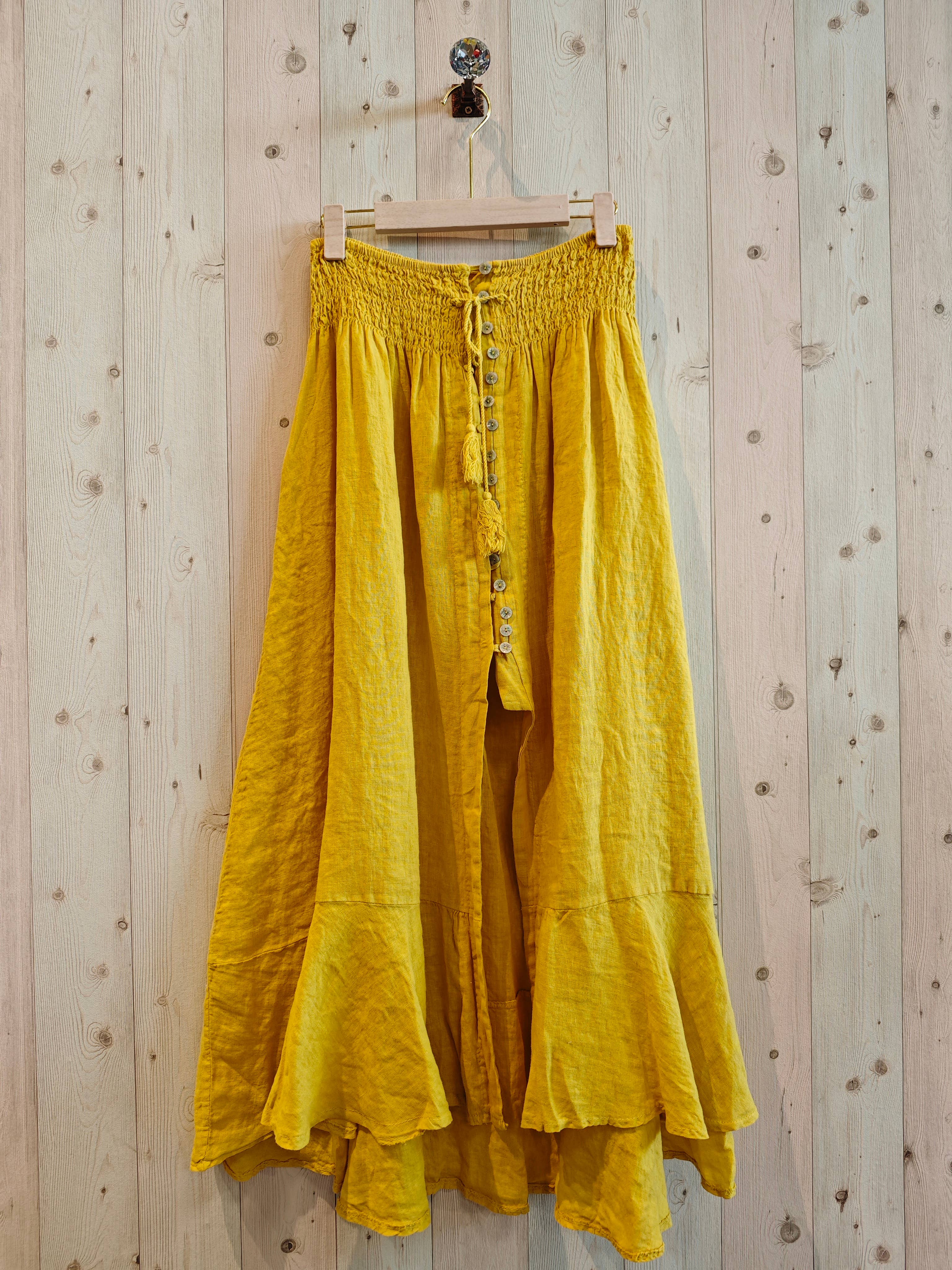 Ref-80129 LINEN SKIRT WITH BUTTONS, ELASTIC WAIST, 100% LINEN