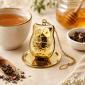 Gold Owl Tea Infuser w/ Drip Tray | Stainless Steel Strainer