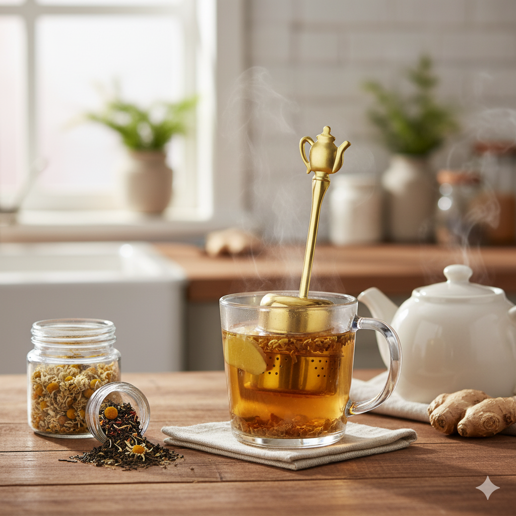 Gold Colored Stainless Steel Teapot Tea Infuser