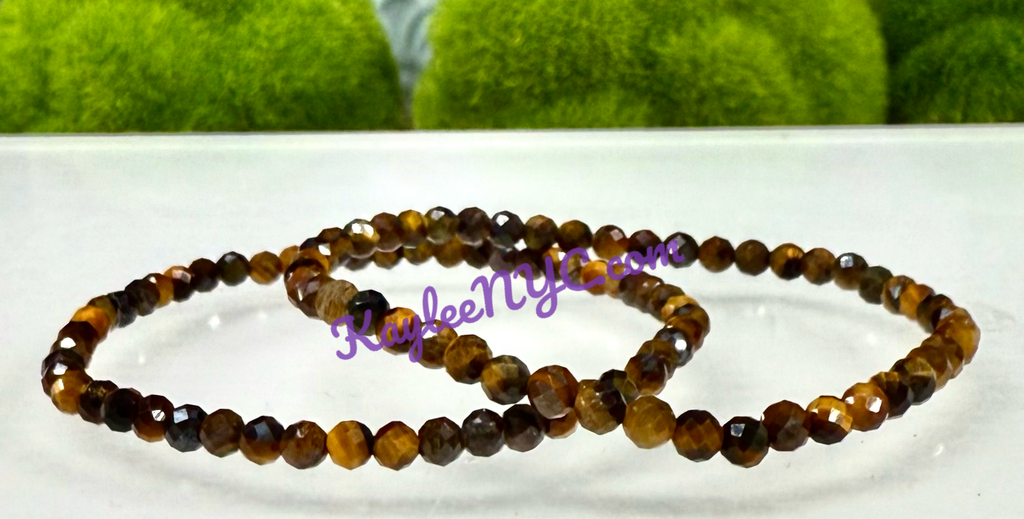 Faceted Natural Tiger Eye Crystal Stretch Bracelet 7.5"