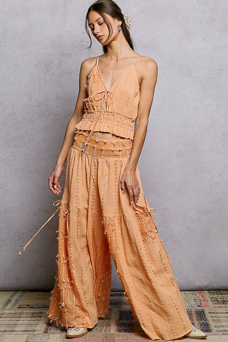 Reverse Ruffle Shirring V-Neck Cotton Sleeveless Crop Top