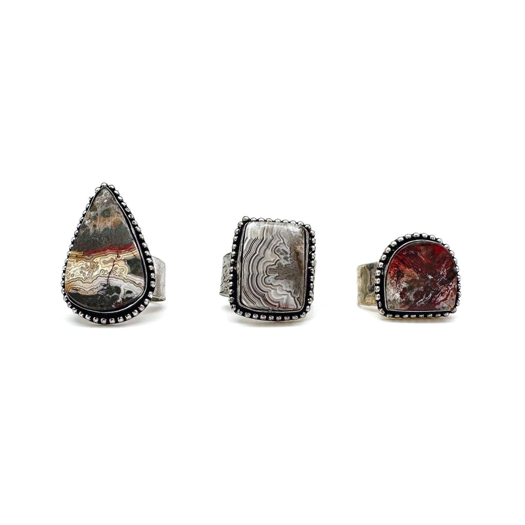 Handcrafted Semiprecious Stone Ring - Crazy Lace Agate
