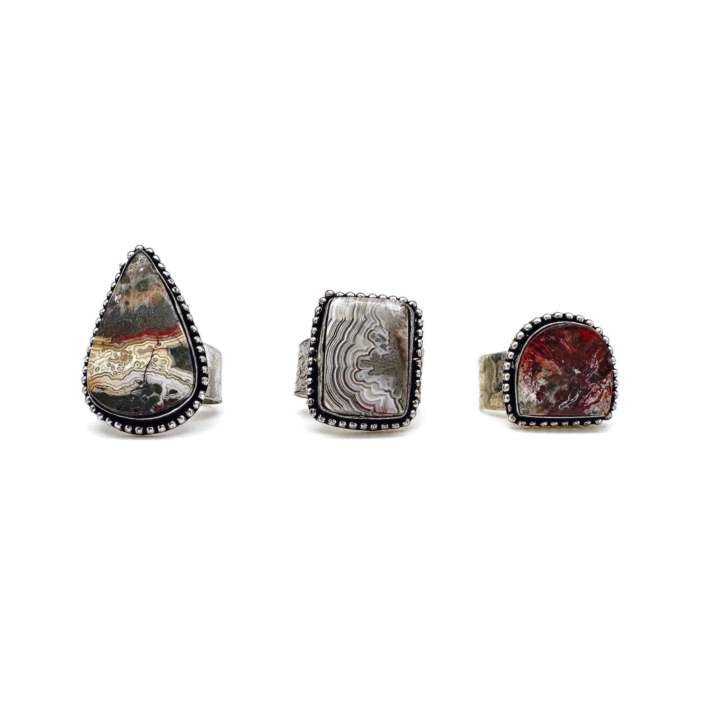 Handcrafted Semiprecious Stone Ring - Crazy Lace Agate
