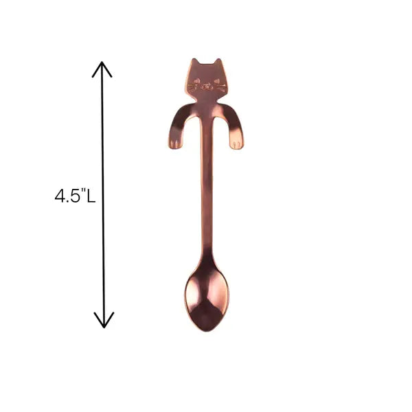Cat Hanging 4.5"L Tea Spoon Rose Gold