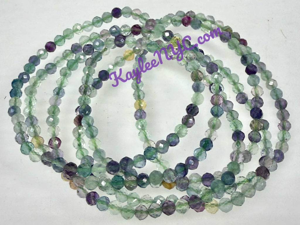 Natural Faceted Fluorite Crystal Stretch Bracelets 7.5"