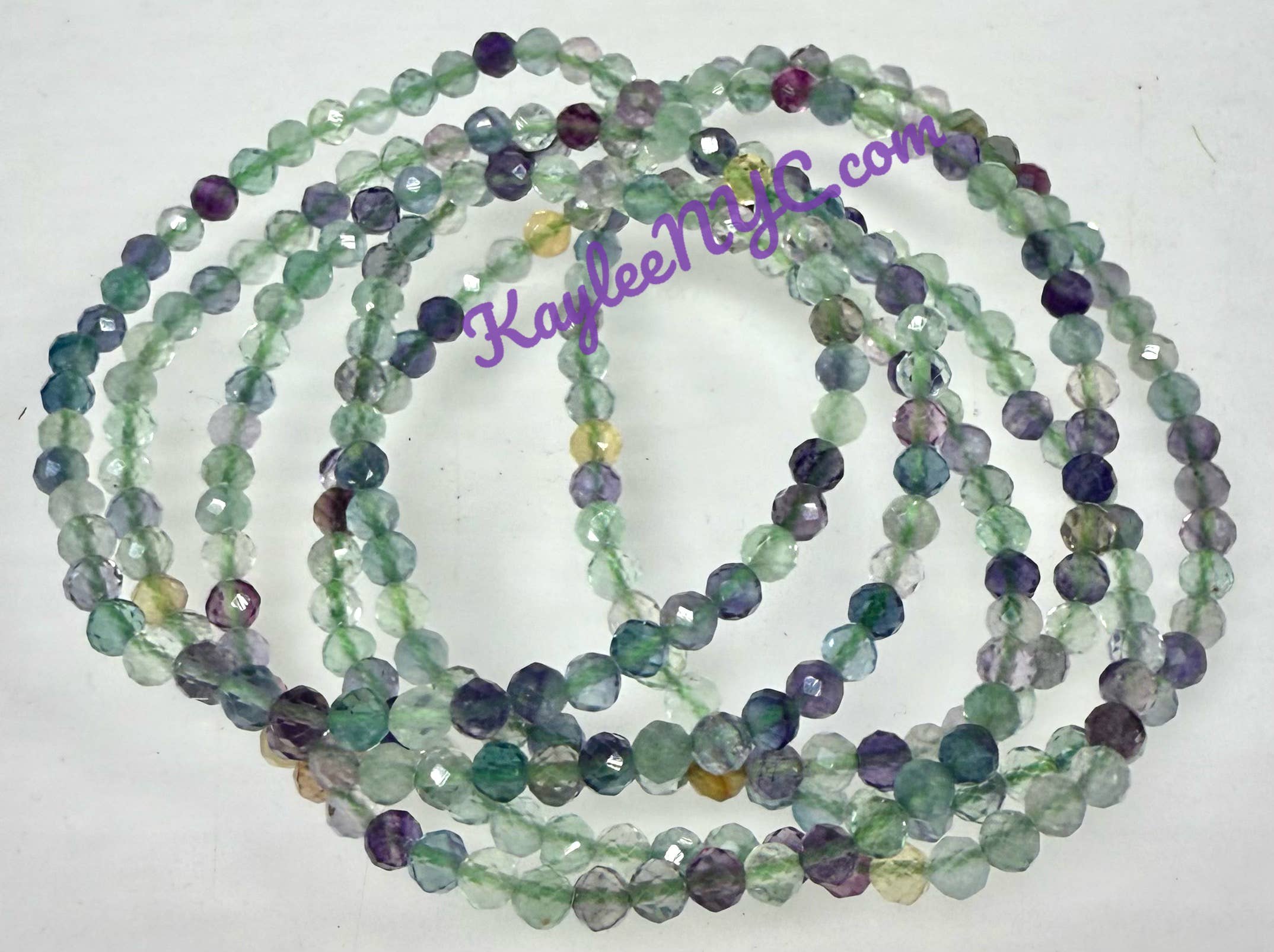 Natural Faceted Fluorite Crystal Stretch Bracelets 7.5"