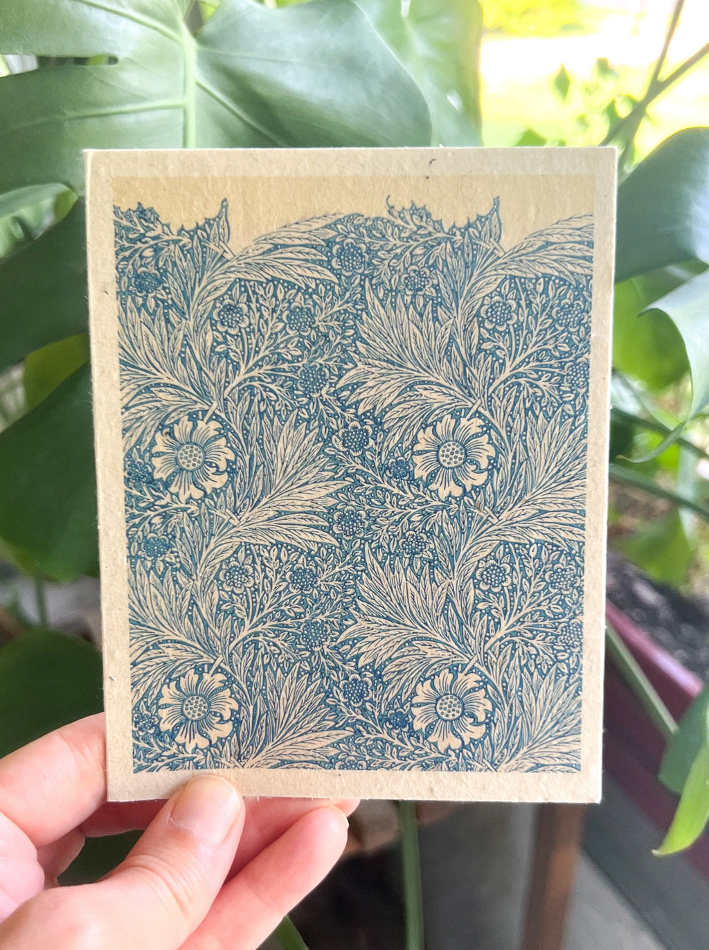 Botanical Art Plantable Greeting Card MOR2 on handmade seed paper — William Morris intricate botanical pattern