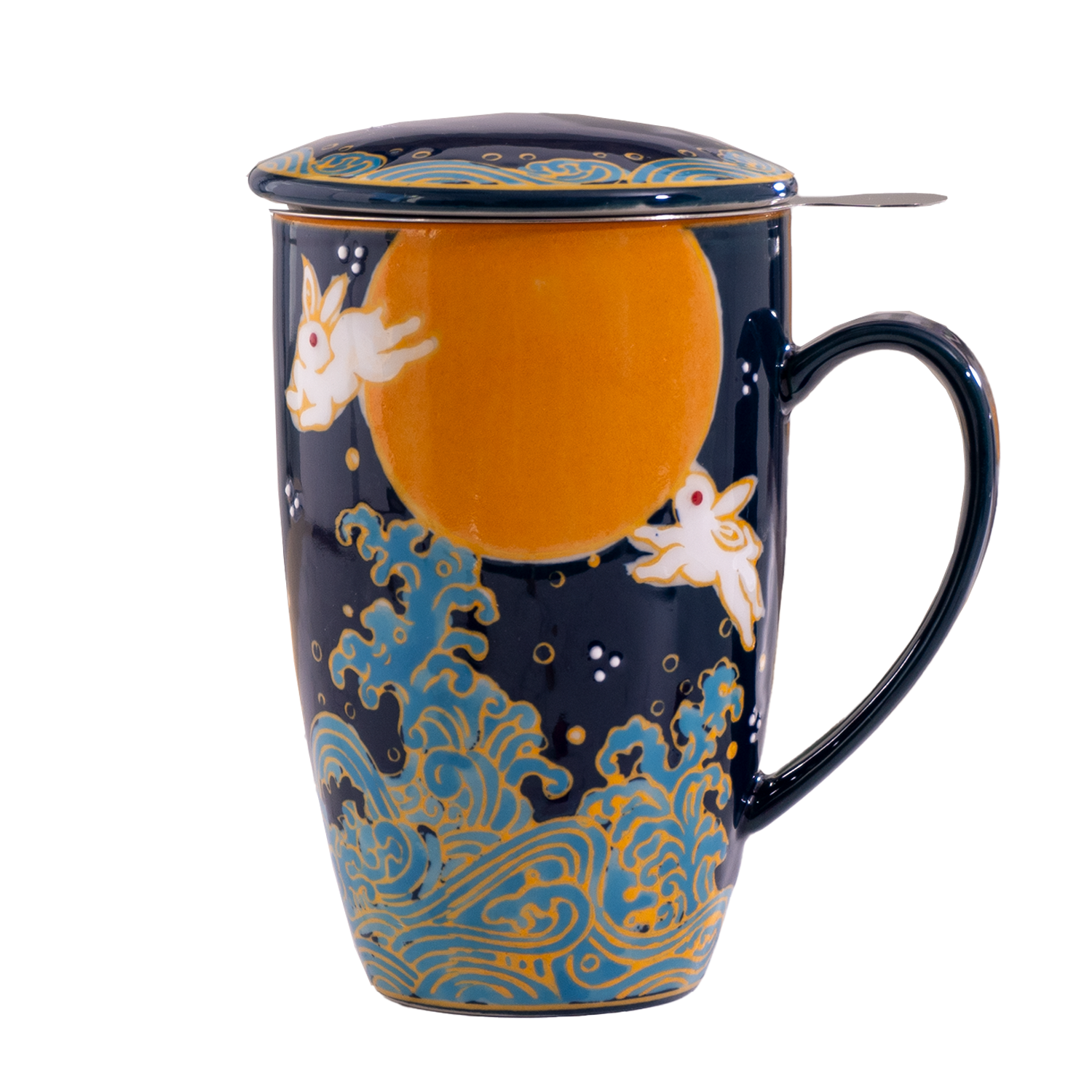 Moon Rabbit Design 15oz Tea Mugs with Lid and Infuser