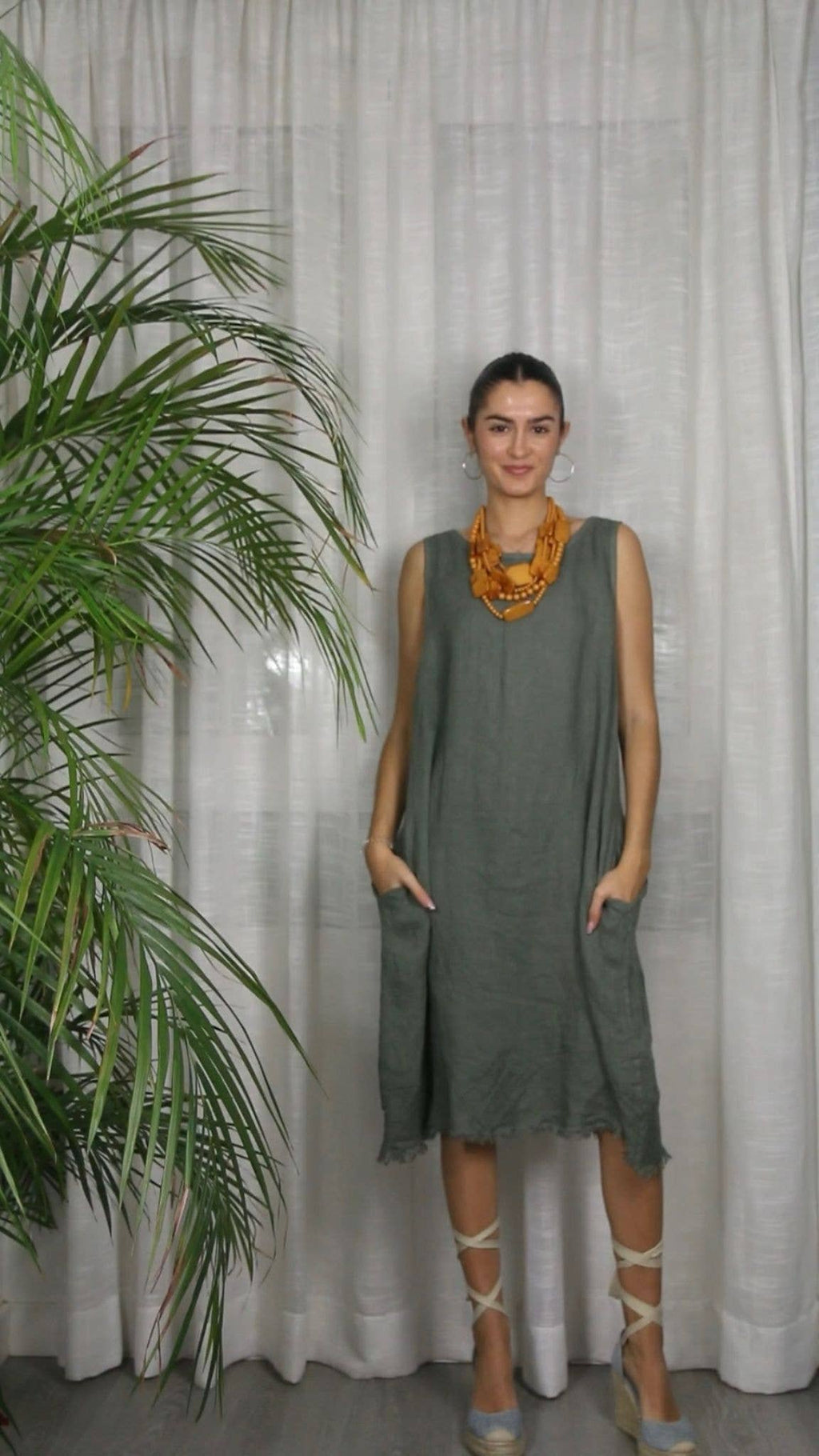 Ref-72322 FRINGED DRESS 100% LINEN