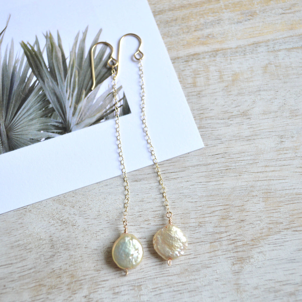 Champagne Pearl Chain Earrings