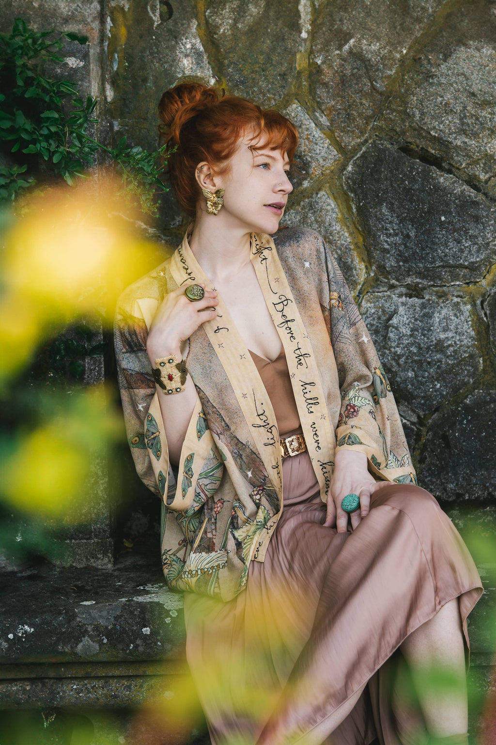Lovelight Pixie Cropped Kimono w/ woodland swallow & stars