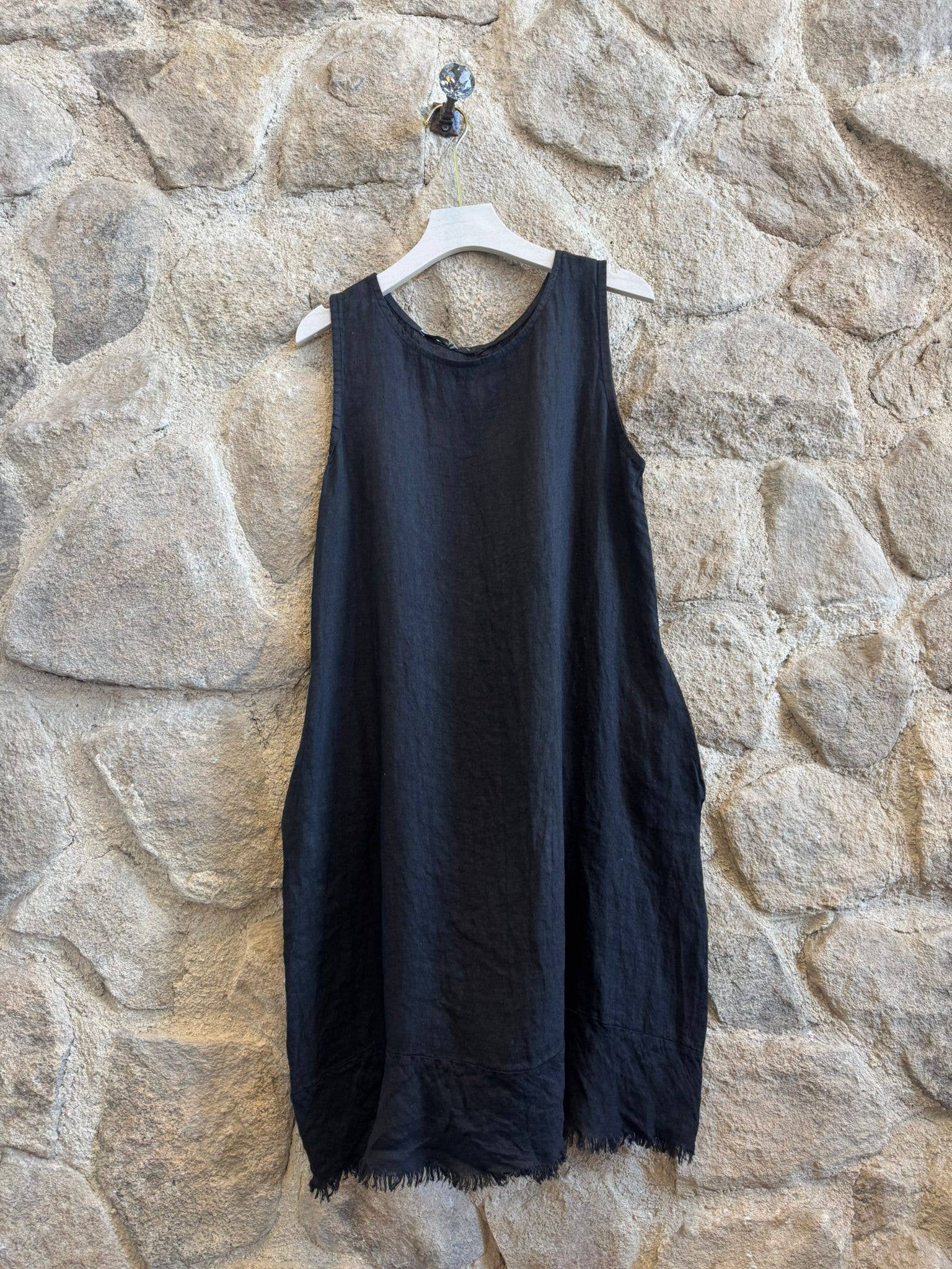 FRINGED DRESS 100% LINEN