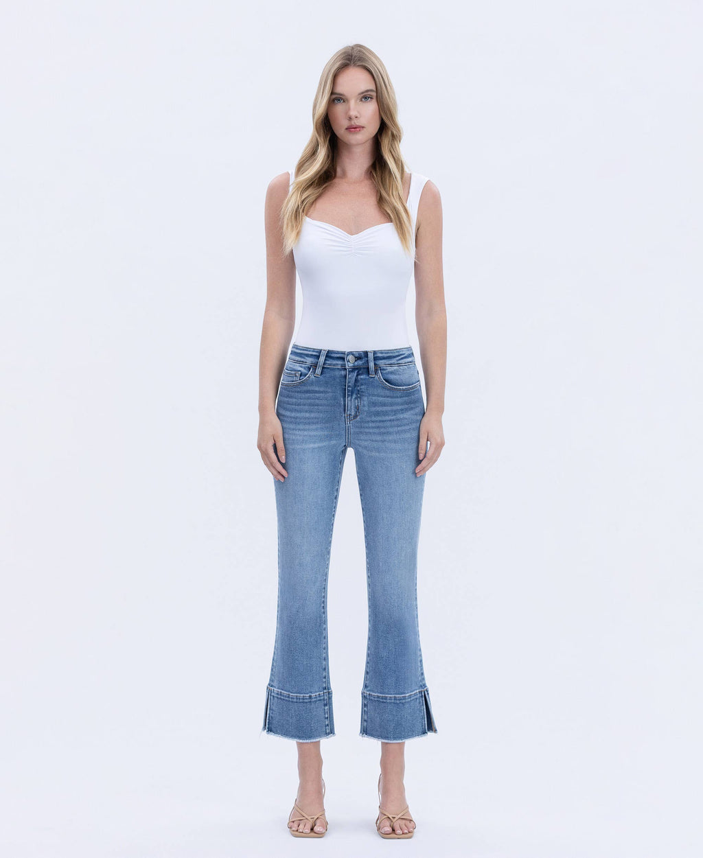 HIGH RISE TROUSER SLIT HEM KICK FLARE JEANS F6077
