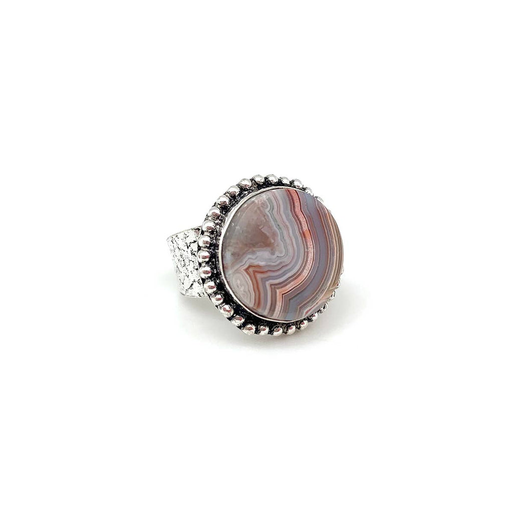 Handcrafted Semiprecious Stone Ring - Crazy Lace Agate