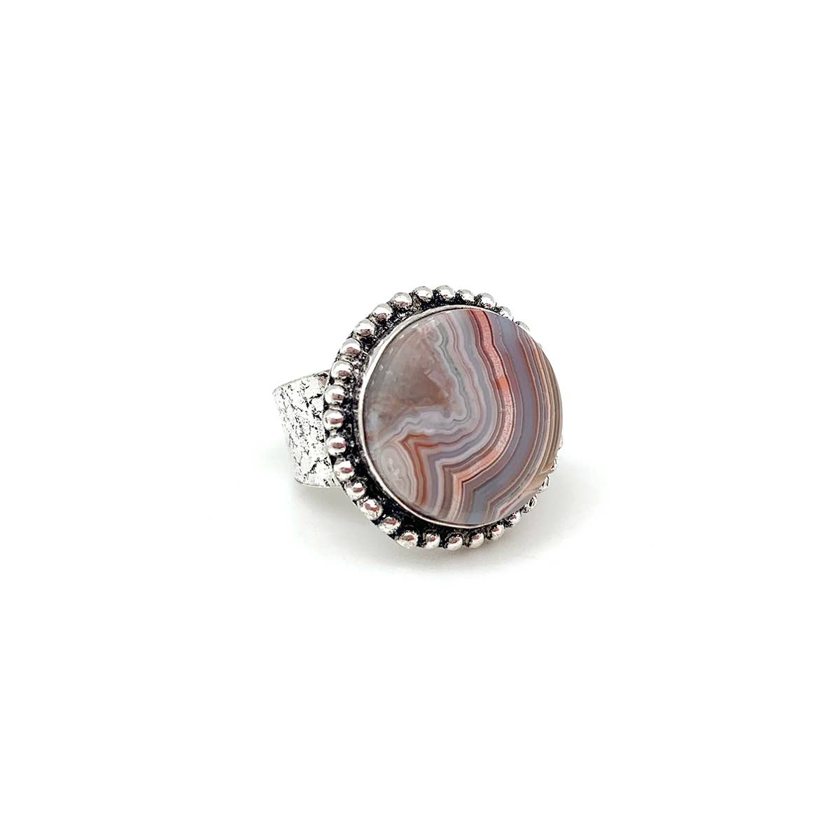 Handcrafted Semiprecious Stone Ring - Crazy Lace Agate