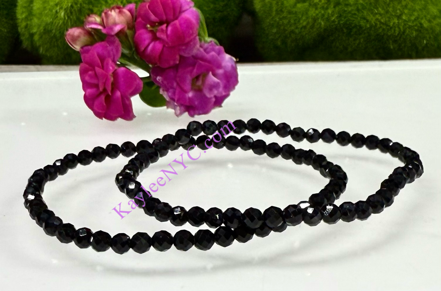 Natural Faceted Black Tourmaline 7.5” Stretch Bracelet