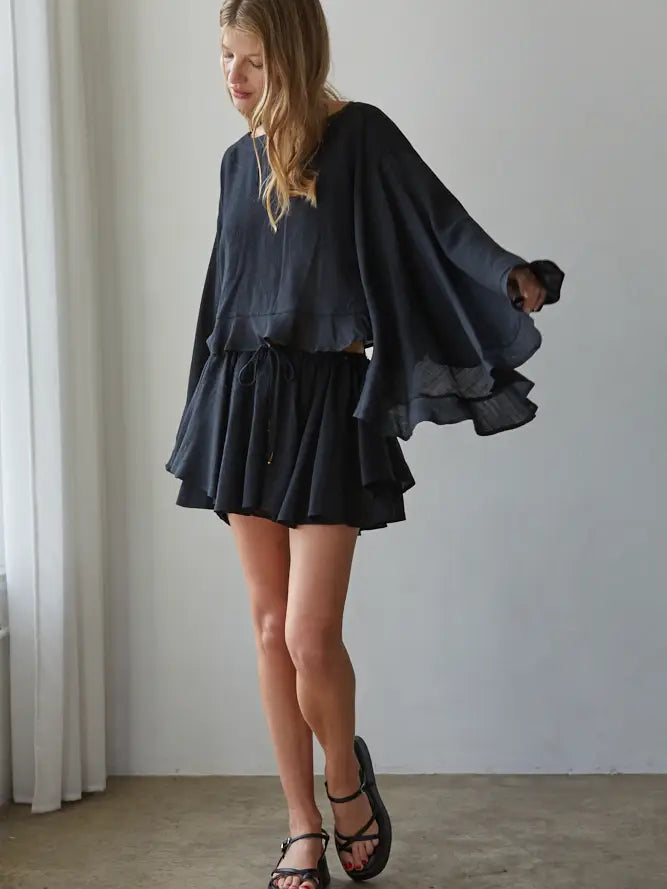 Woven Rayon Nylon Layered Skort