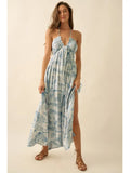 Scenic-Print Toile Tie-Back Halter Maxi Dress
