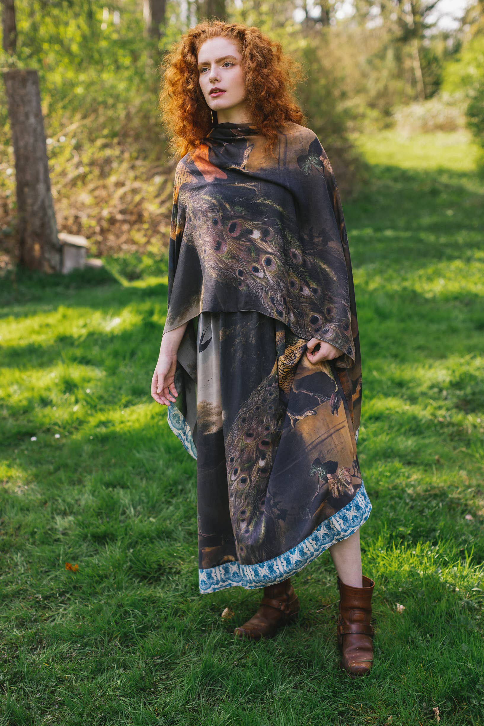 Wild Beauty Bohemian Scarf with Peacock Print
