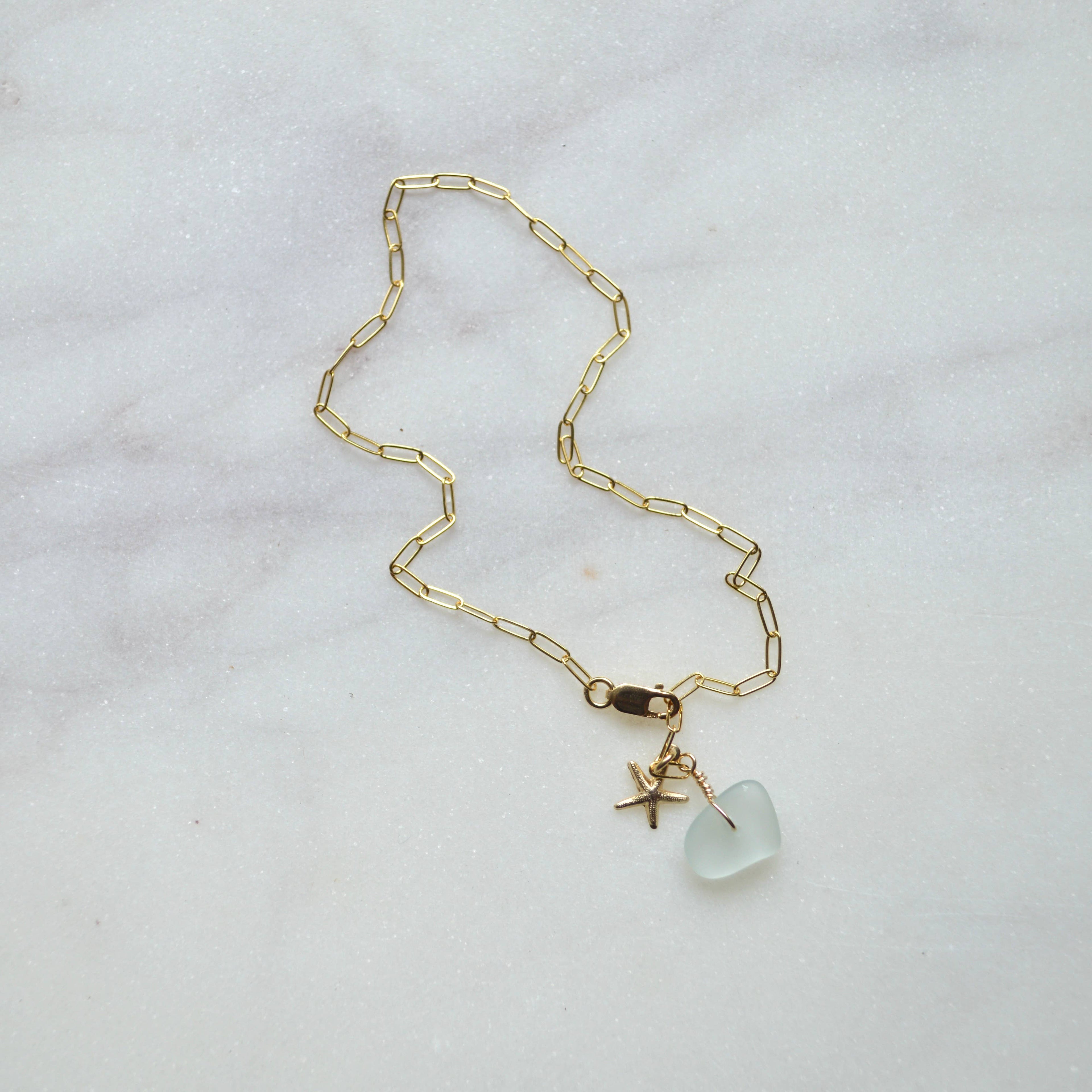 Sea Foam Glass & Starfish Anklet