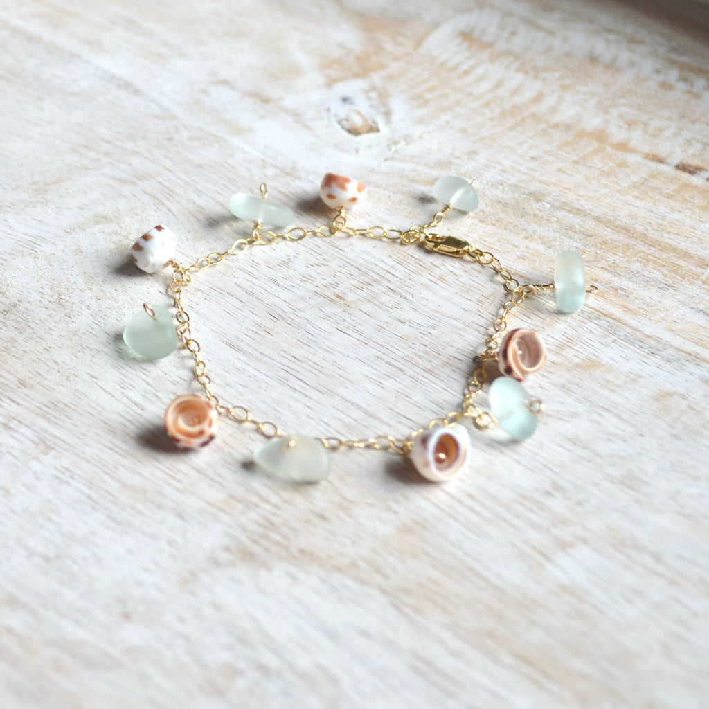 Puka Shell & Sea Foam Glass Chain Bracelet