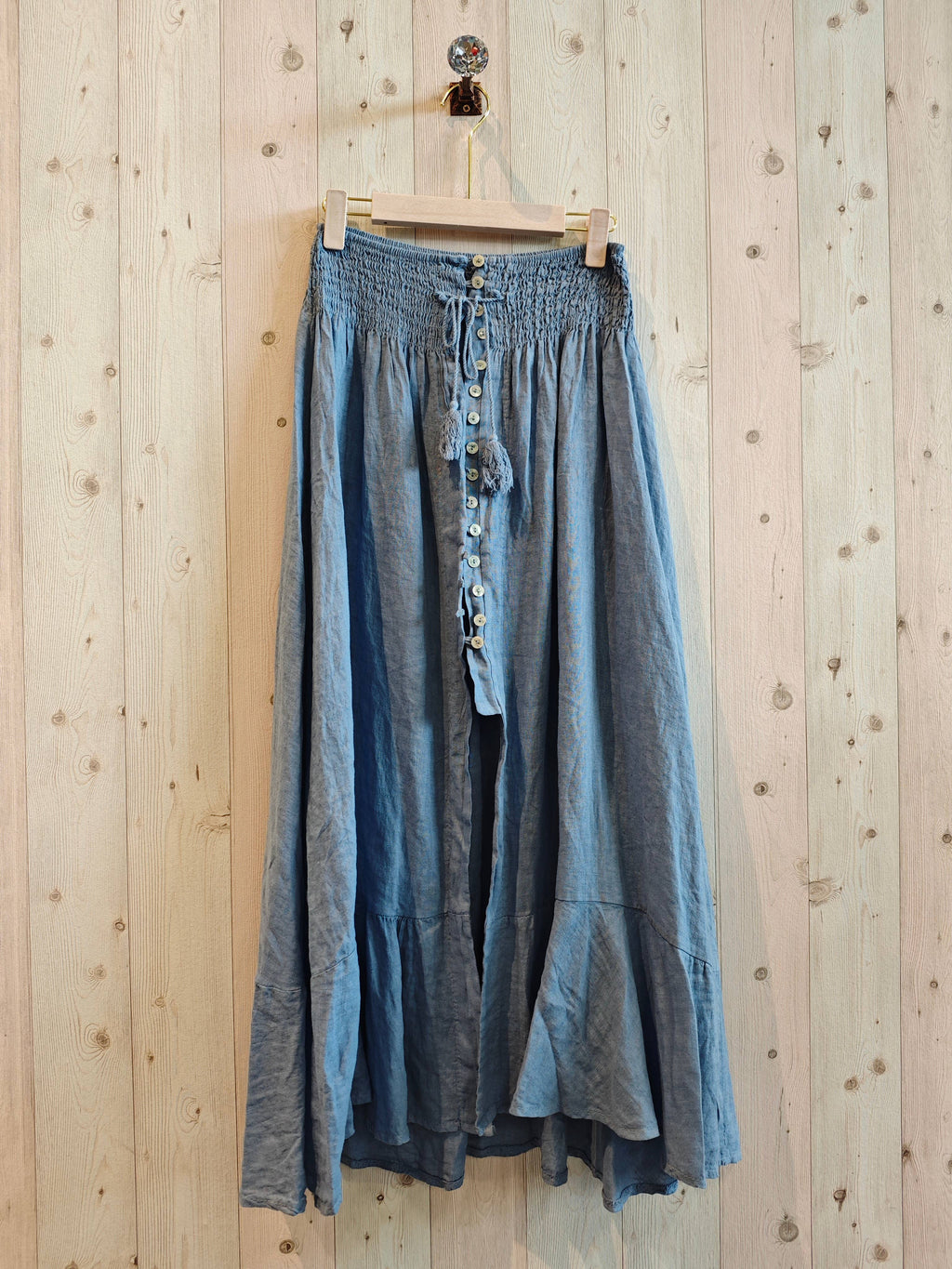 Ref-80129 LINEN SKIRT WITH BUTTONS, ELASTIC WAIST, 100% LINEN