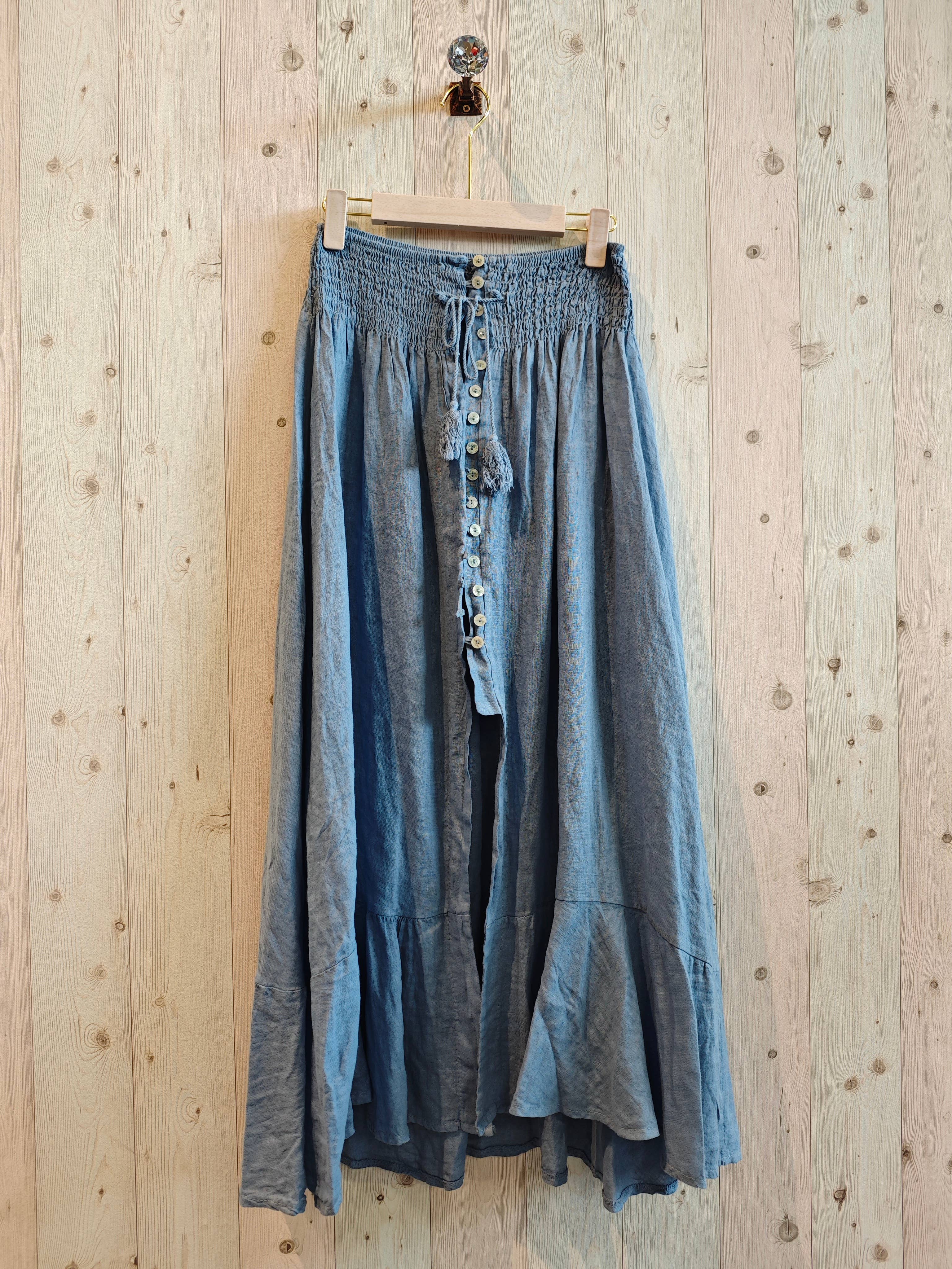 Ref-80129 LINEN SKIRT WITH BUTTONS, ELASTIC WAIST, 100% LINEN