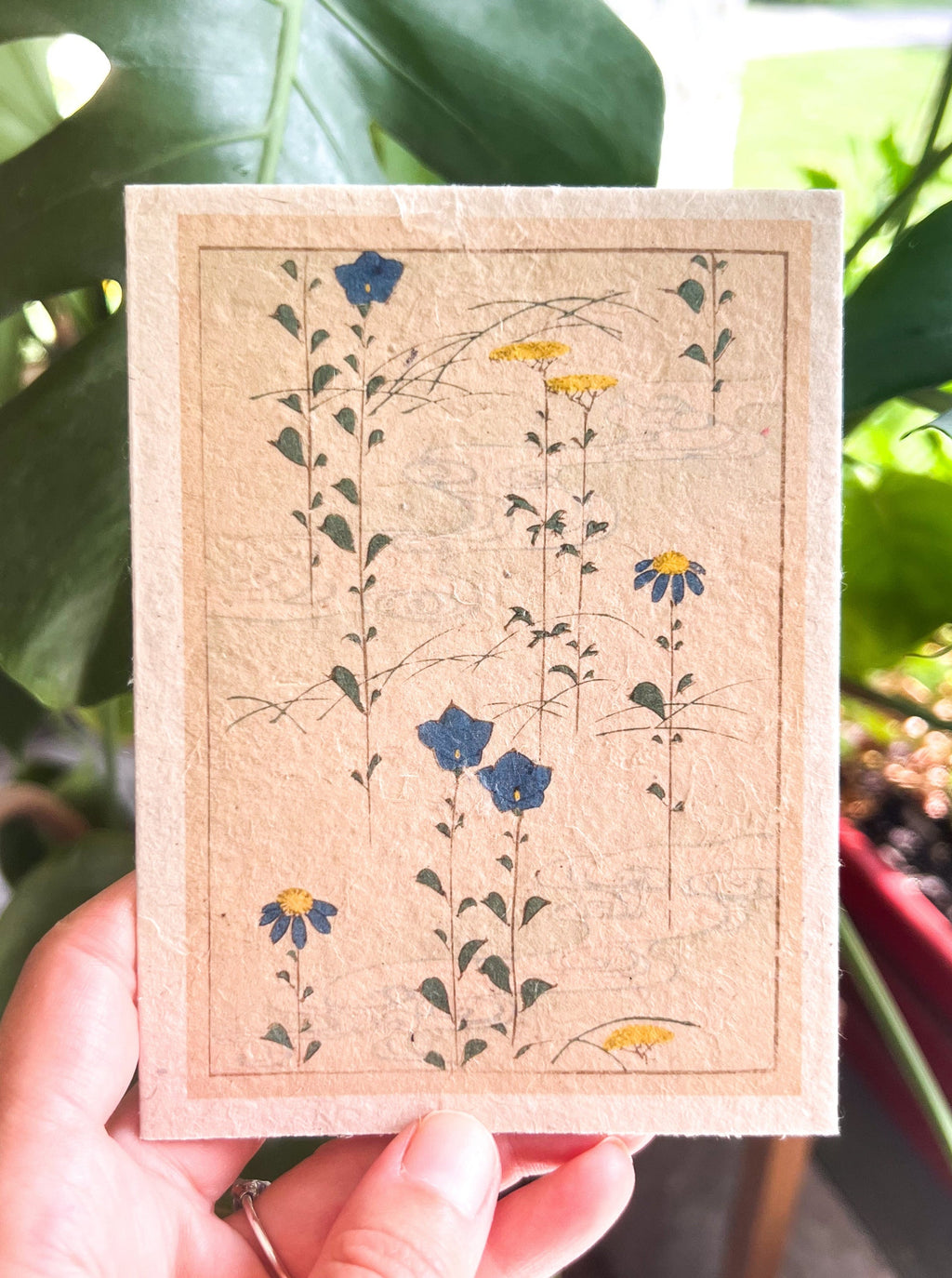 Japanese Art Plantable Greeting Card J29 on handmade seed paper — Furuya Kōrin Rinpa woodblock floral design