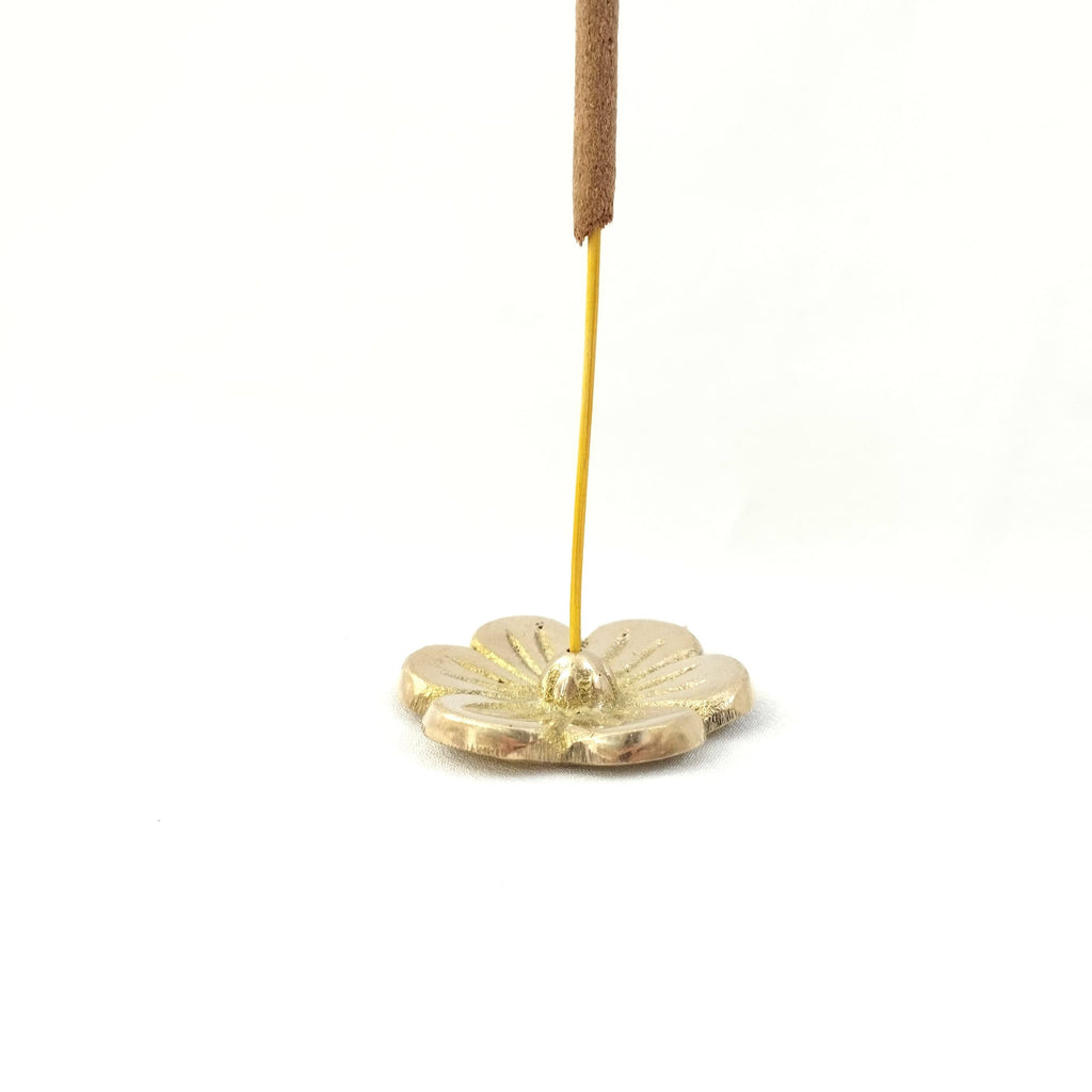 Solid Brass Incense Holder Mini Flower - 4 cm