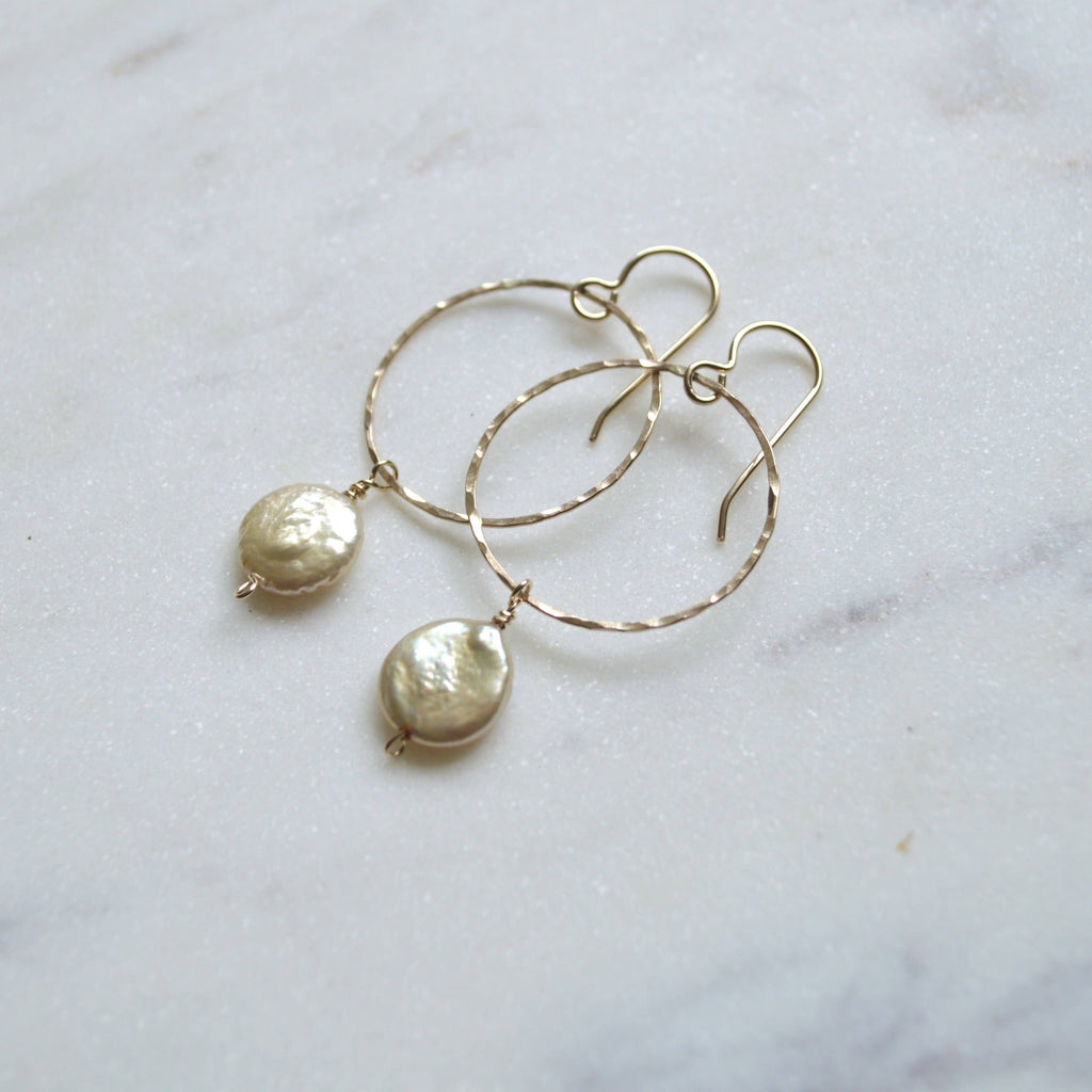 Champagne Pearl Hoop Earrings