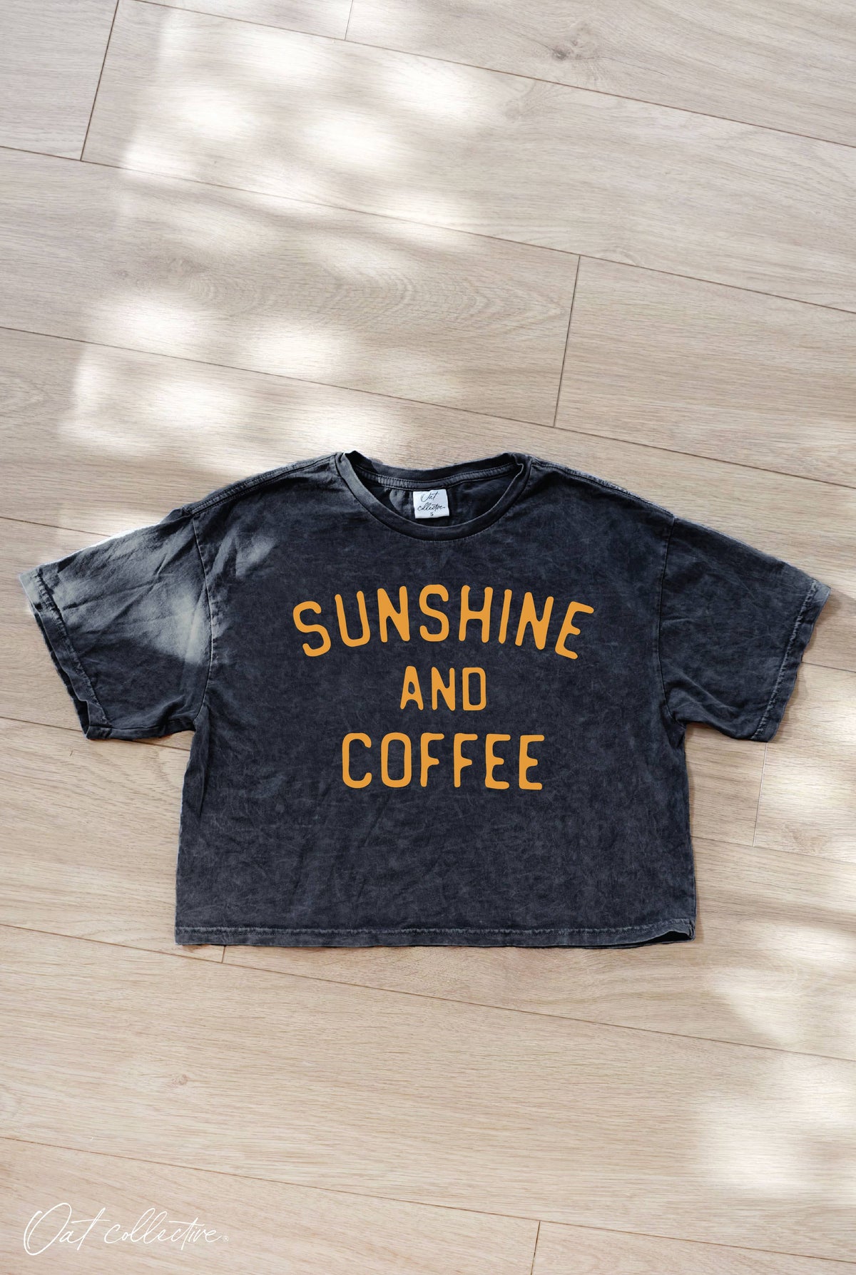 SUNSHINE AND COFFEE Cropped Mineral Washed Graphic Top
