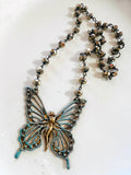 Brass Patina Boho Fairy Butterfly Beaded Chain Necklace