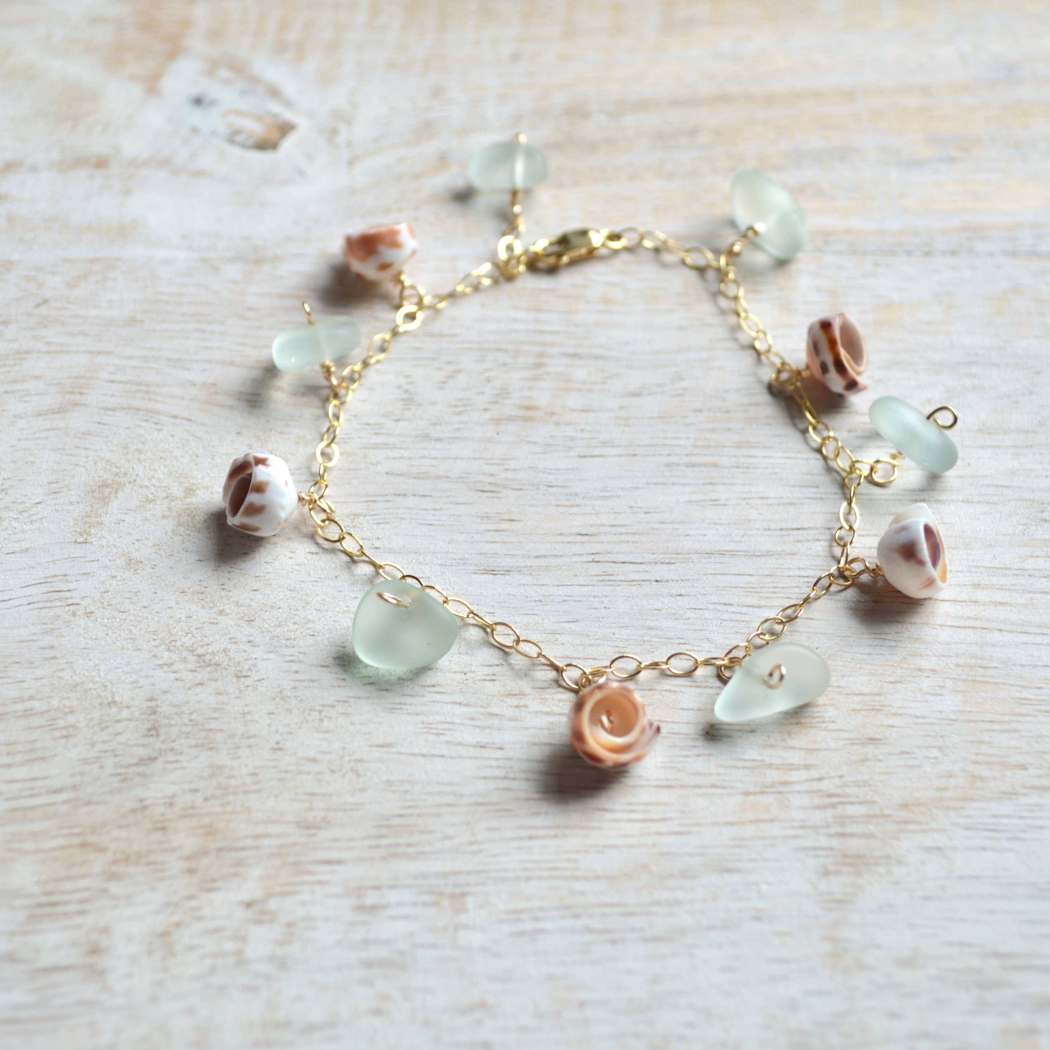 Puka Shell & Sea Foam Glass Chain Bracelet