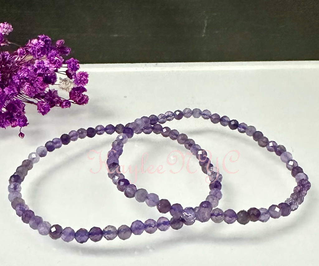 Natural Amethyst Faceted Crystal Stretch Bracelet 7.5"