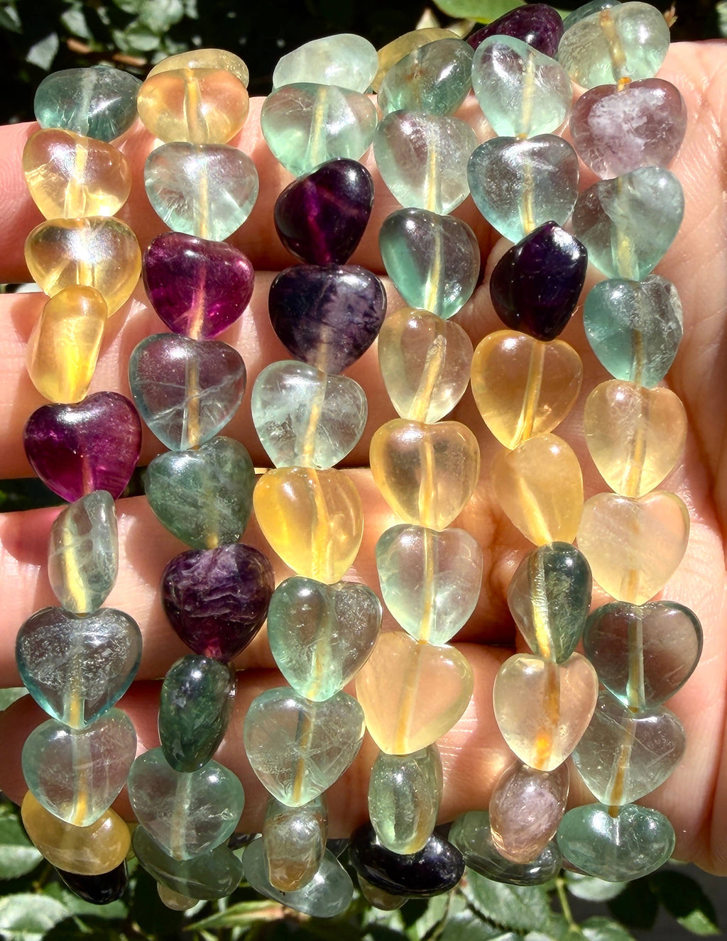 Natural Fluorite Heart Crystal Stretch Bracelet 7.5”