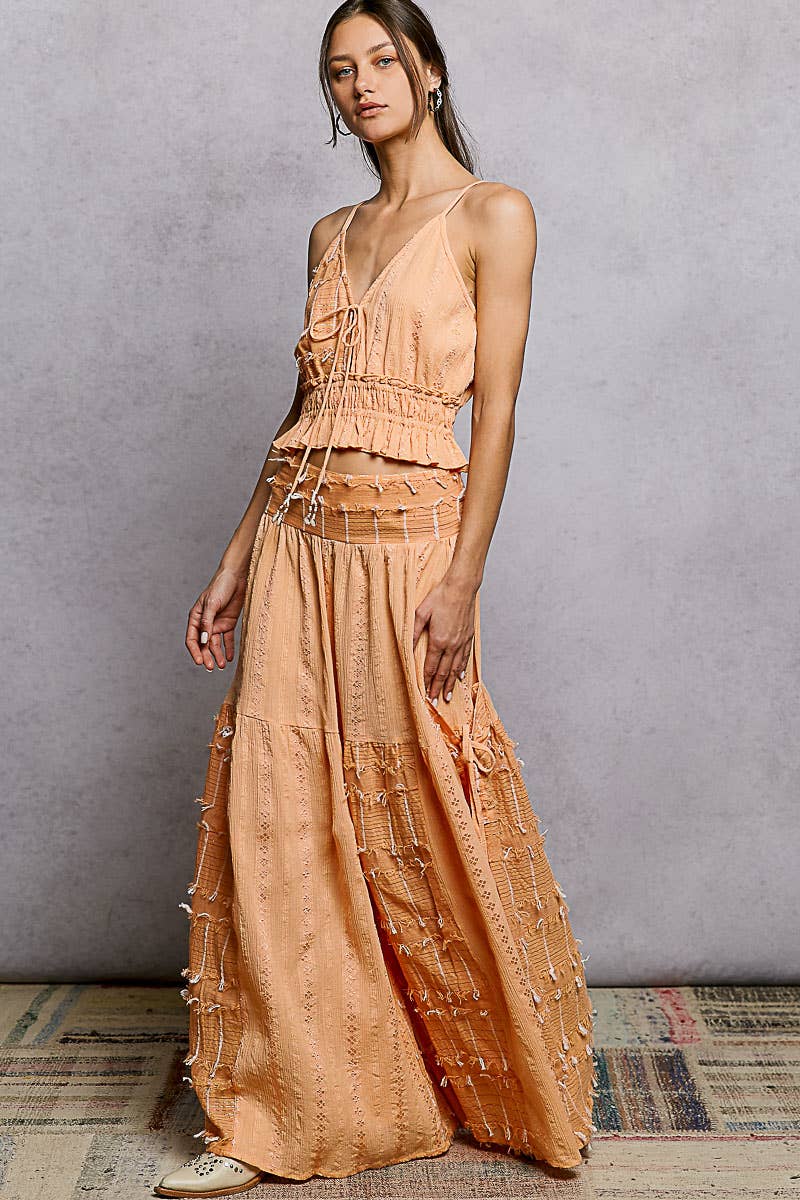Reverse Ruffle Shirring V-Neck Cotton Sleeveless Crop Top