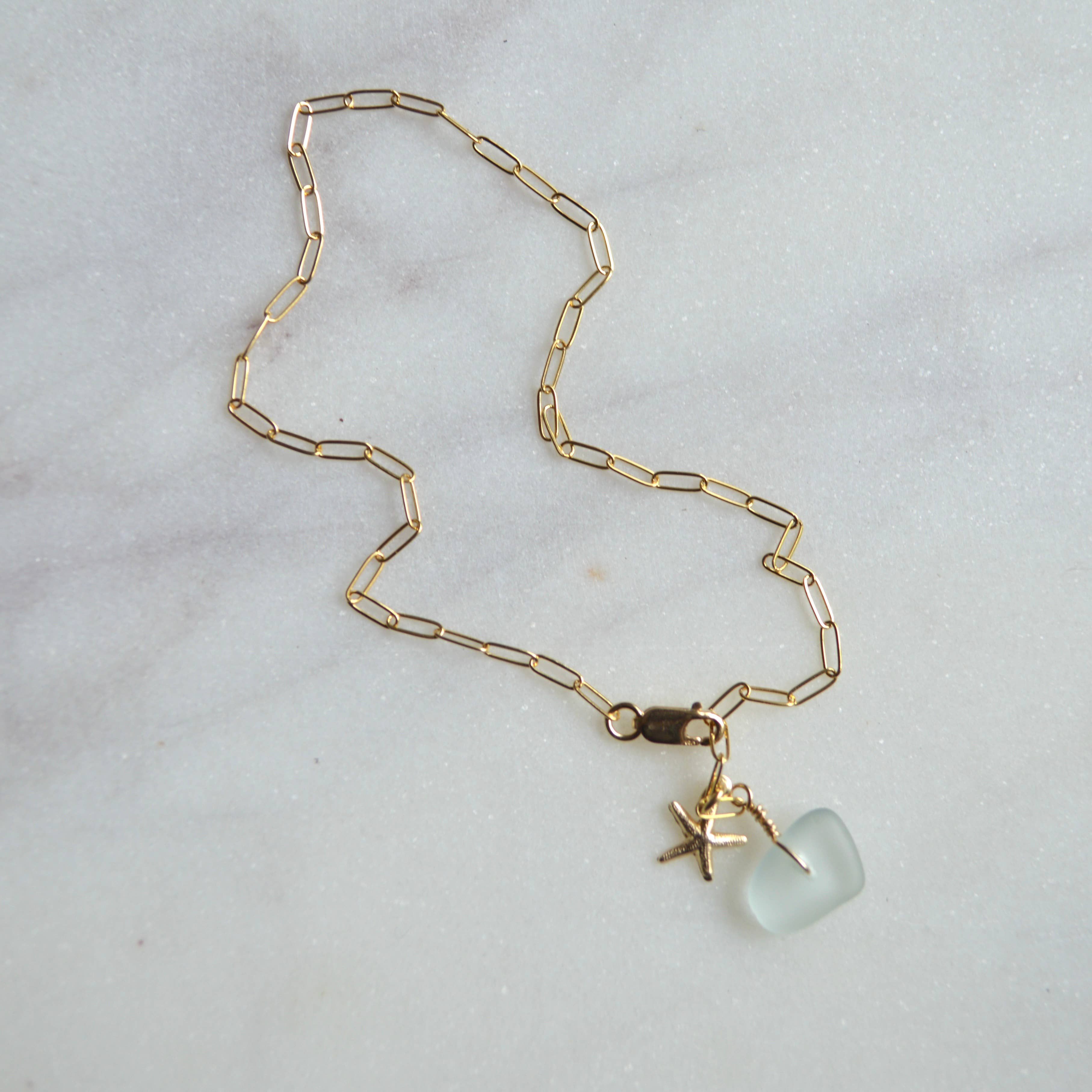 Sea Foam Glass & Starfish Anklet