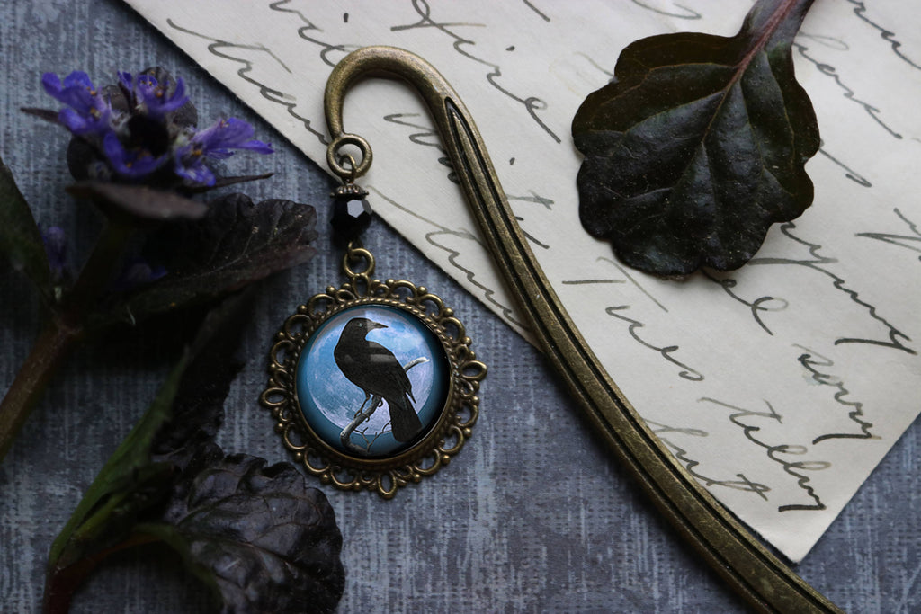 Purple Crow or Raven Goth Halloween Bronze Bookmark