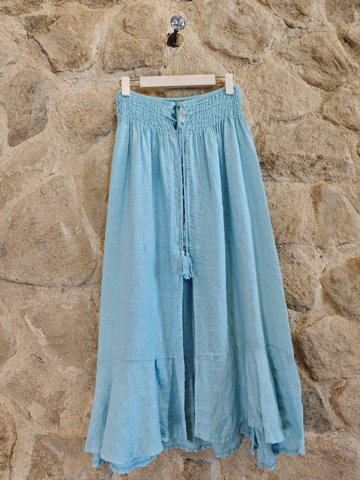Ref-80129 LINEN SKIRT WITH BUTTONS, ELASTIC WAIST, 100% LINEN