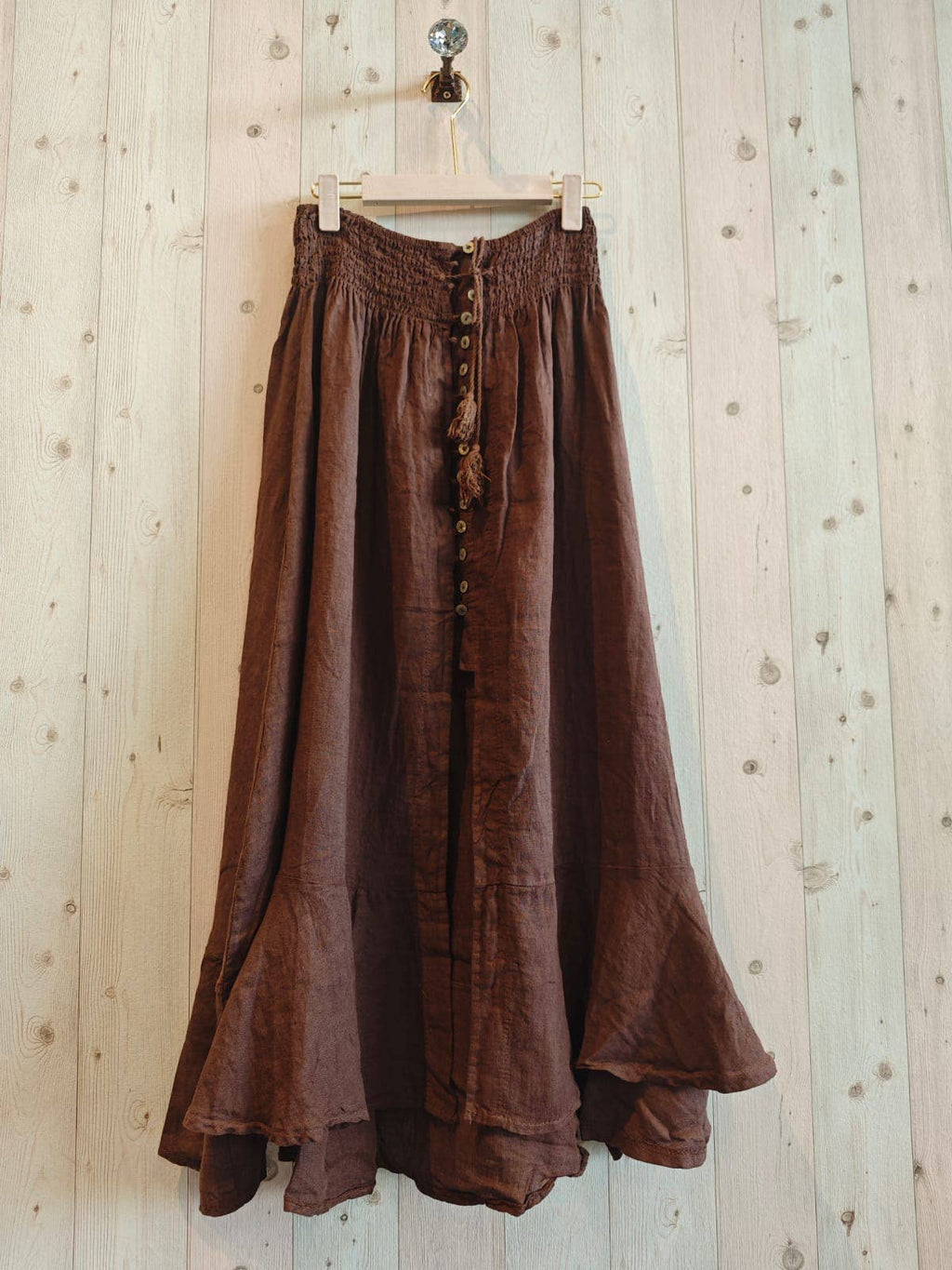 Ref-80129 LINEN SKIRT WITH BUTTONS, ELASTIC WAIST, 100% LINEN