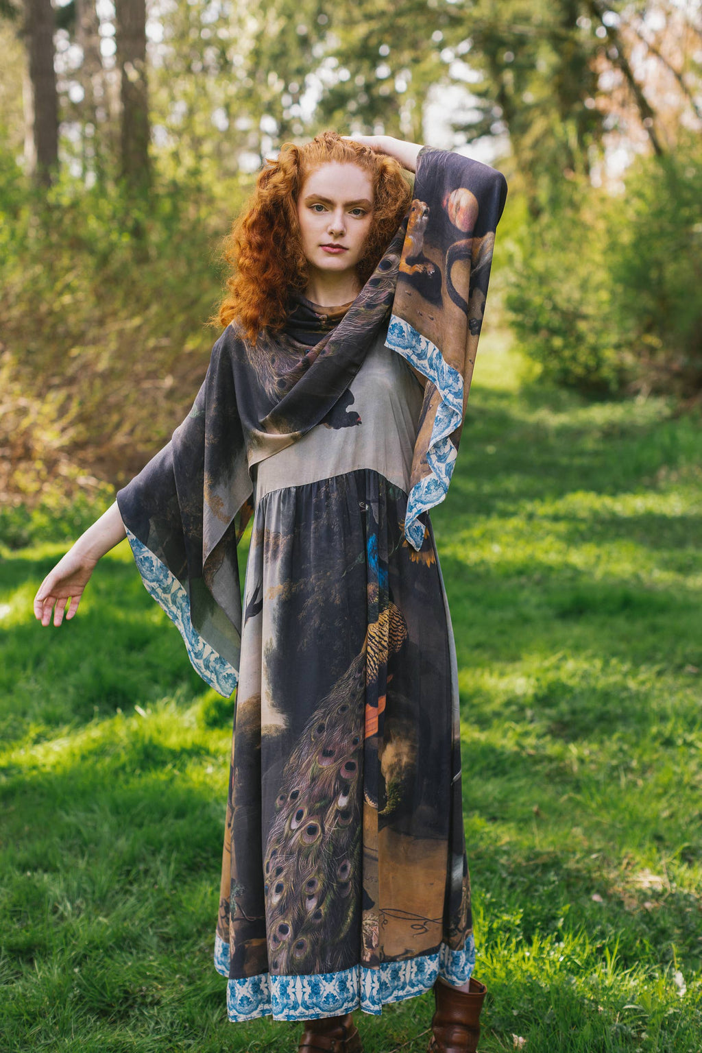 Wild Beauty Bohemian Scarf with Peacock Print