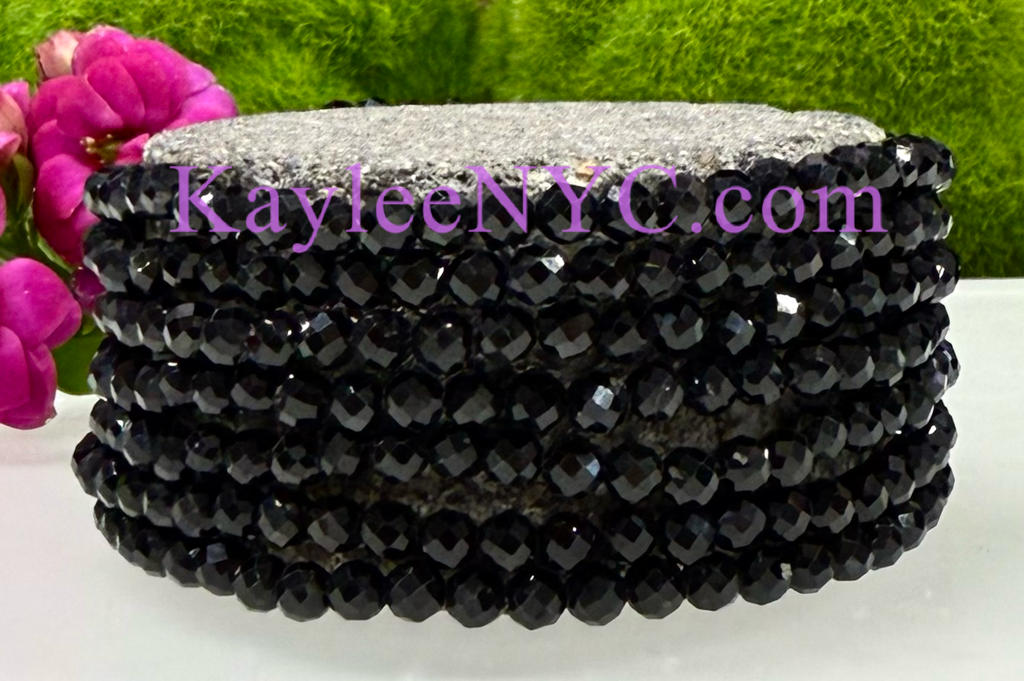 Natural Faceted Black Tourmaline 7.5” Stretch Bracelet