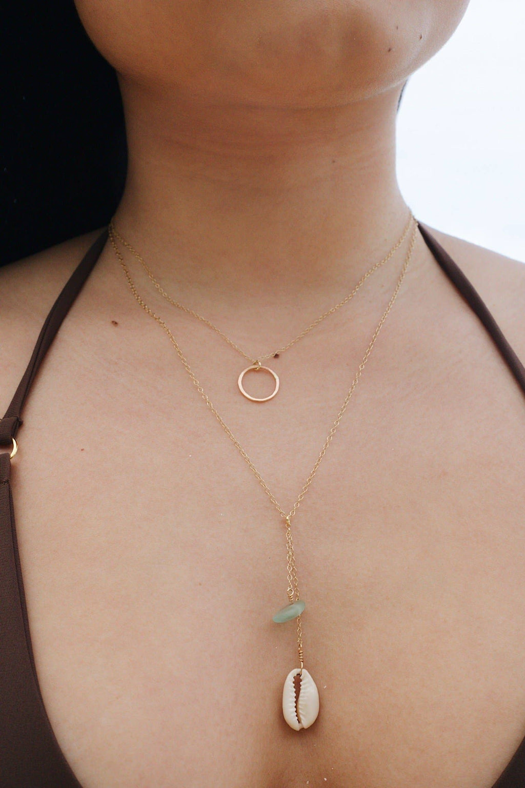 Cowrie Shell & Sea Foam Glass Necklace in Gold
