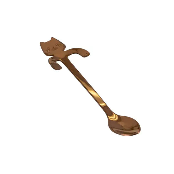 Cat Hanging 4.5"L Tea Spoon Rose Gold