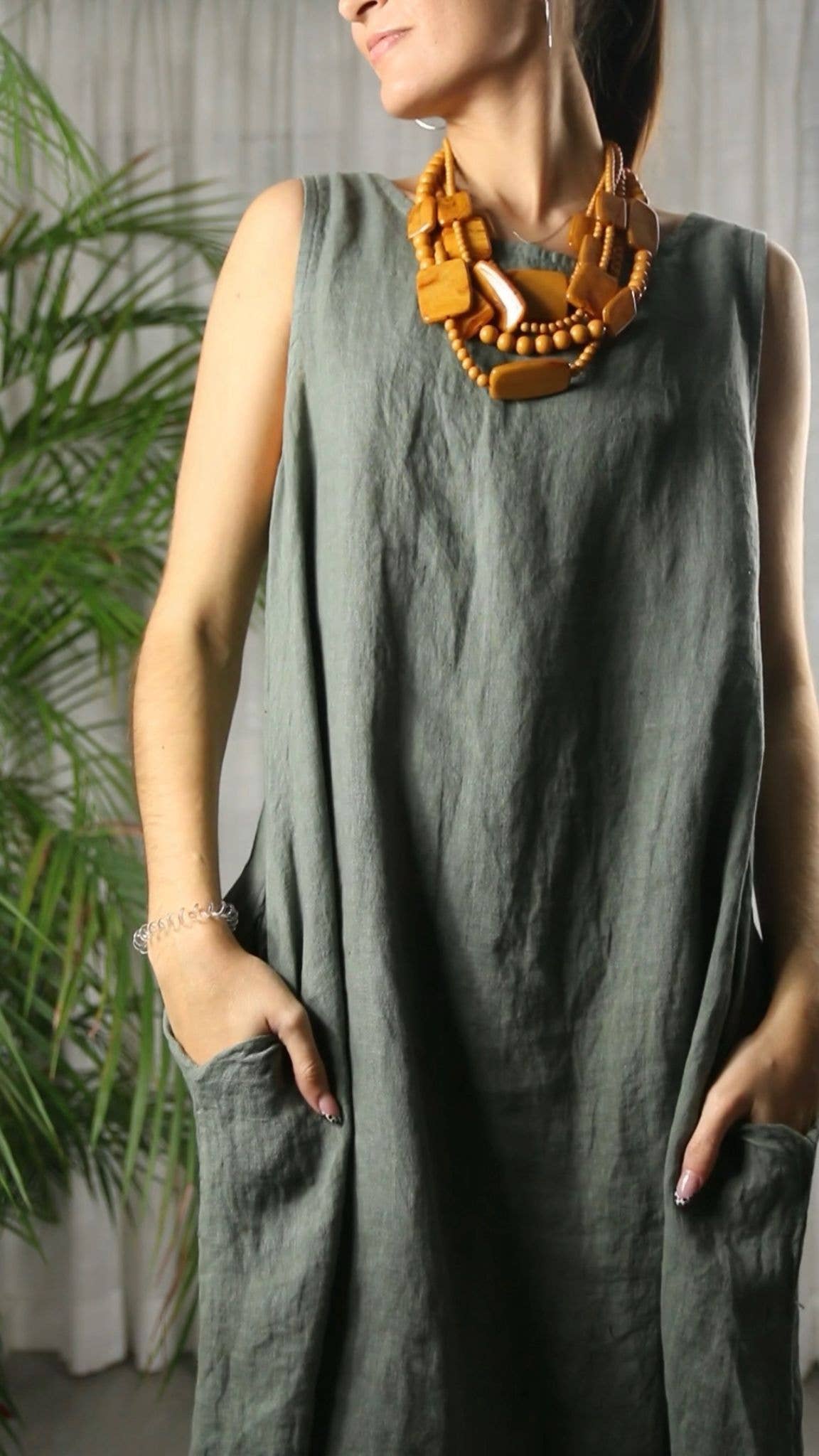 Ref-72322 FRINGED DRESS 100% LINEN