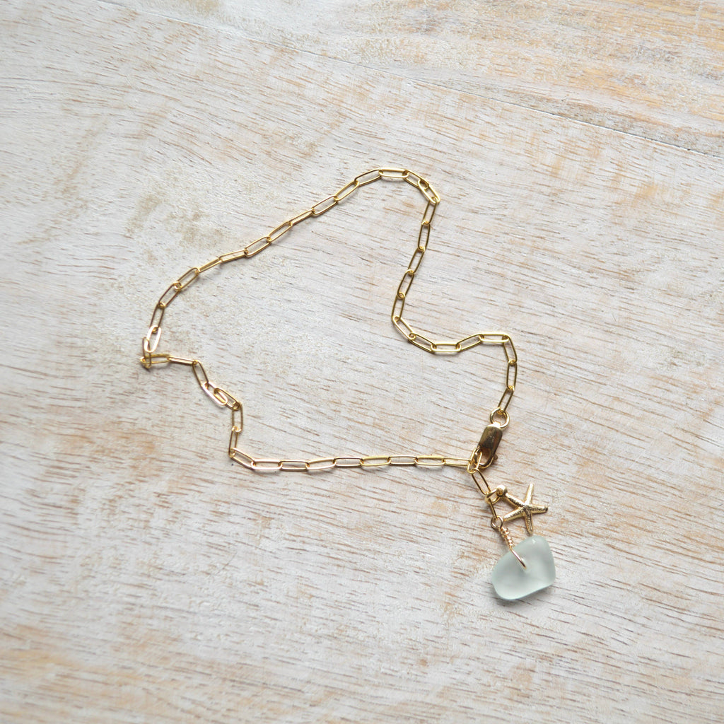 Sea Foam Glass & Starfish Anklet